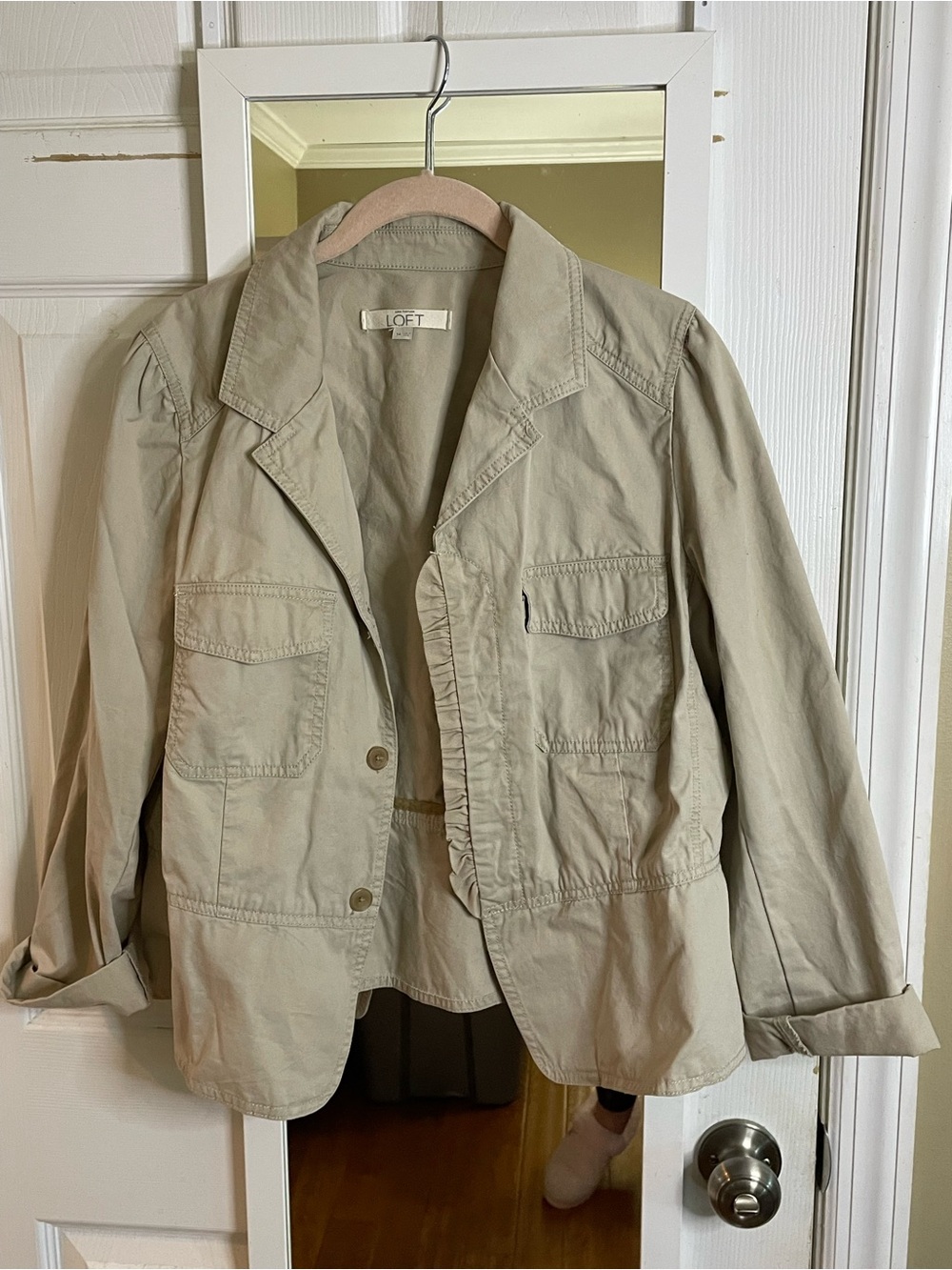 LOFT 100% Cotton Utility Safari Jacket Khaki Size 14